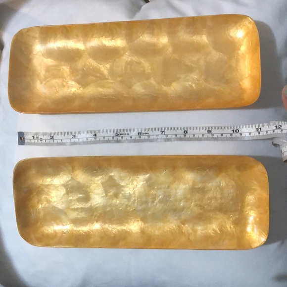 Set of Two Capiz Shell Trays in Gold - Picture 2 of 4